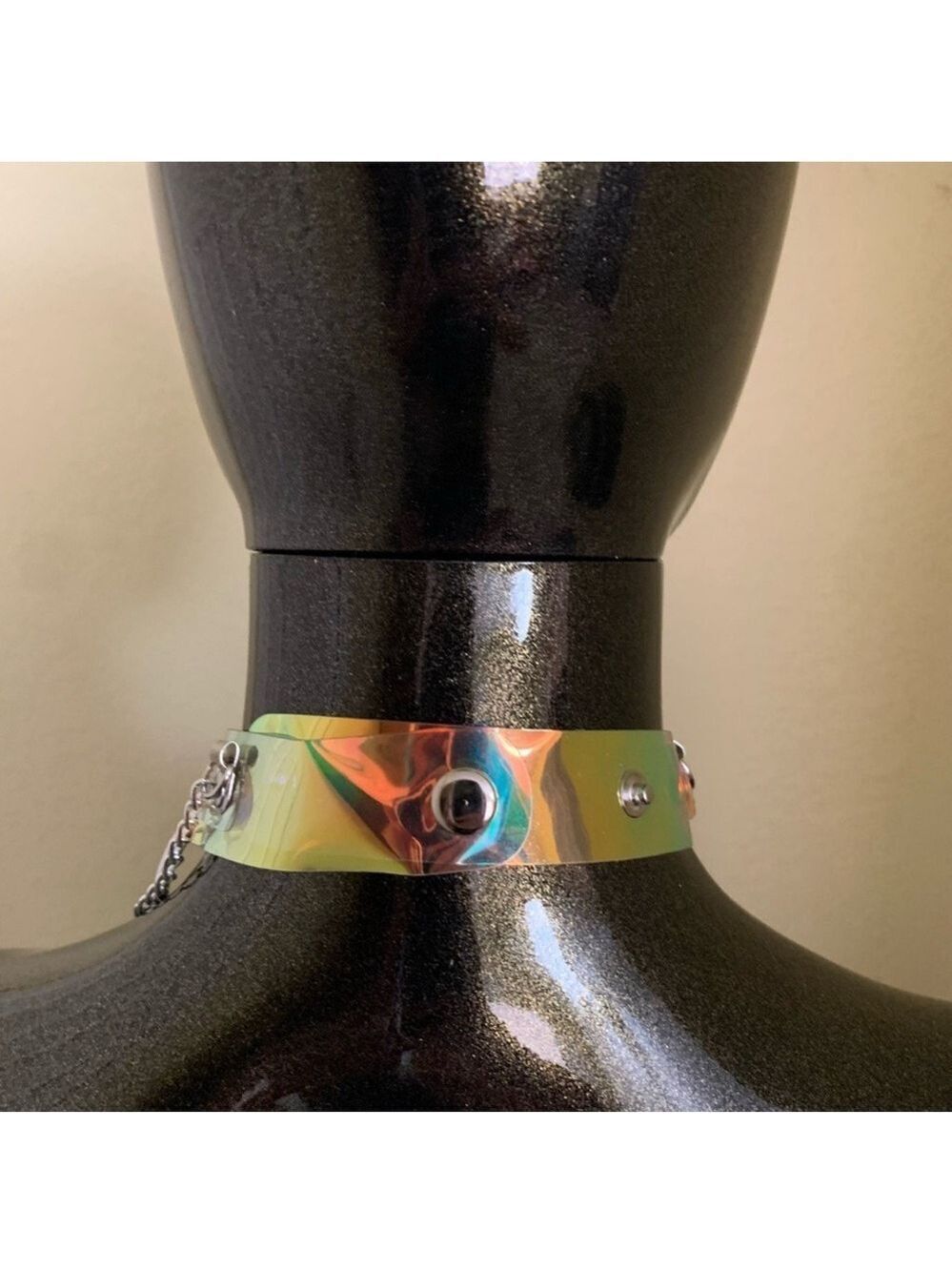 Hot Topic Silver Holographic Chain O-Ring Choker Necklace One Size - Picture 9 of 15